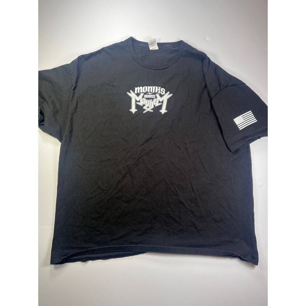 Hanes T-Shirt Mens 3XL Black Months Against Mayhem Graphic American Flag Cotton